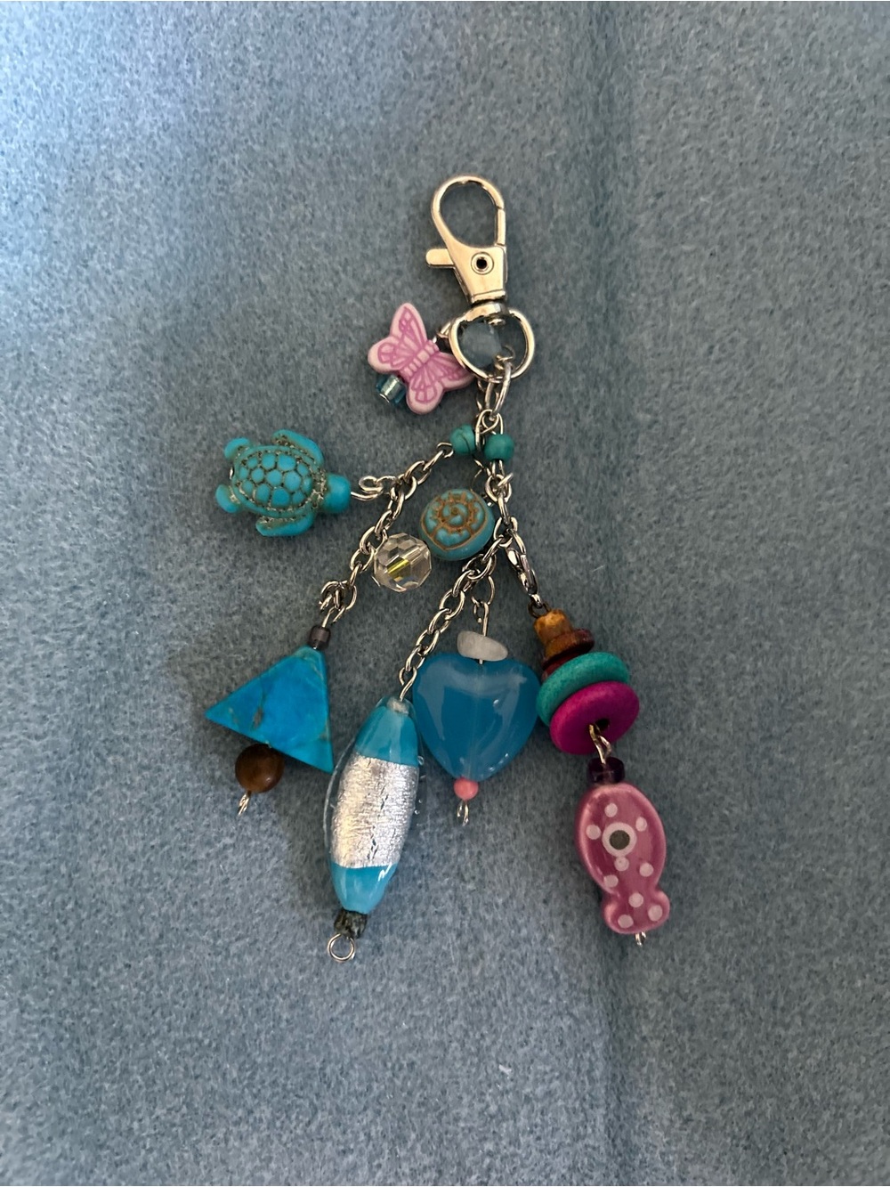 Handmade Turquoise & Pink Bead Keychain Charm